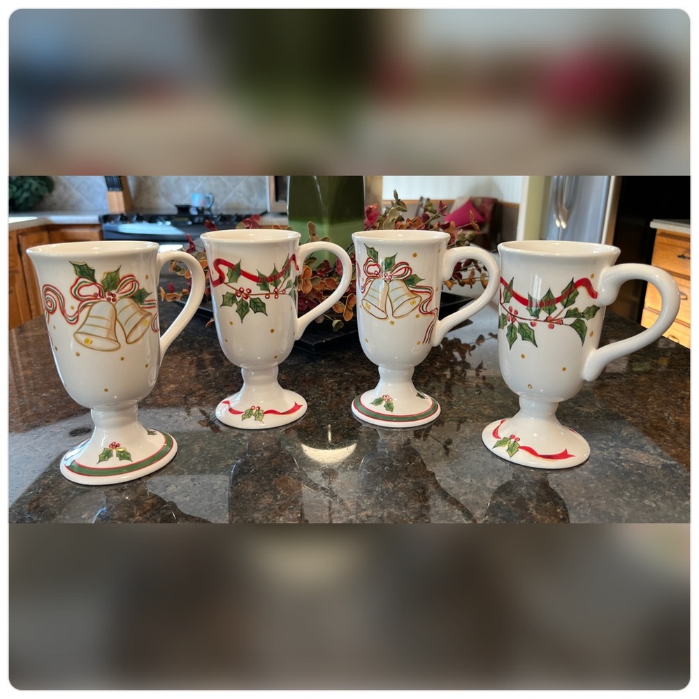 Sonoma-Lifestyle-White Footed Ceramic Christmas Holly & Christmas Bell Mugs-4.